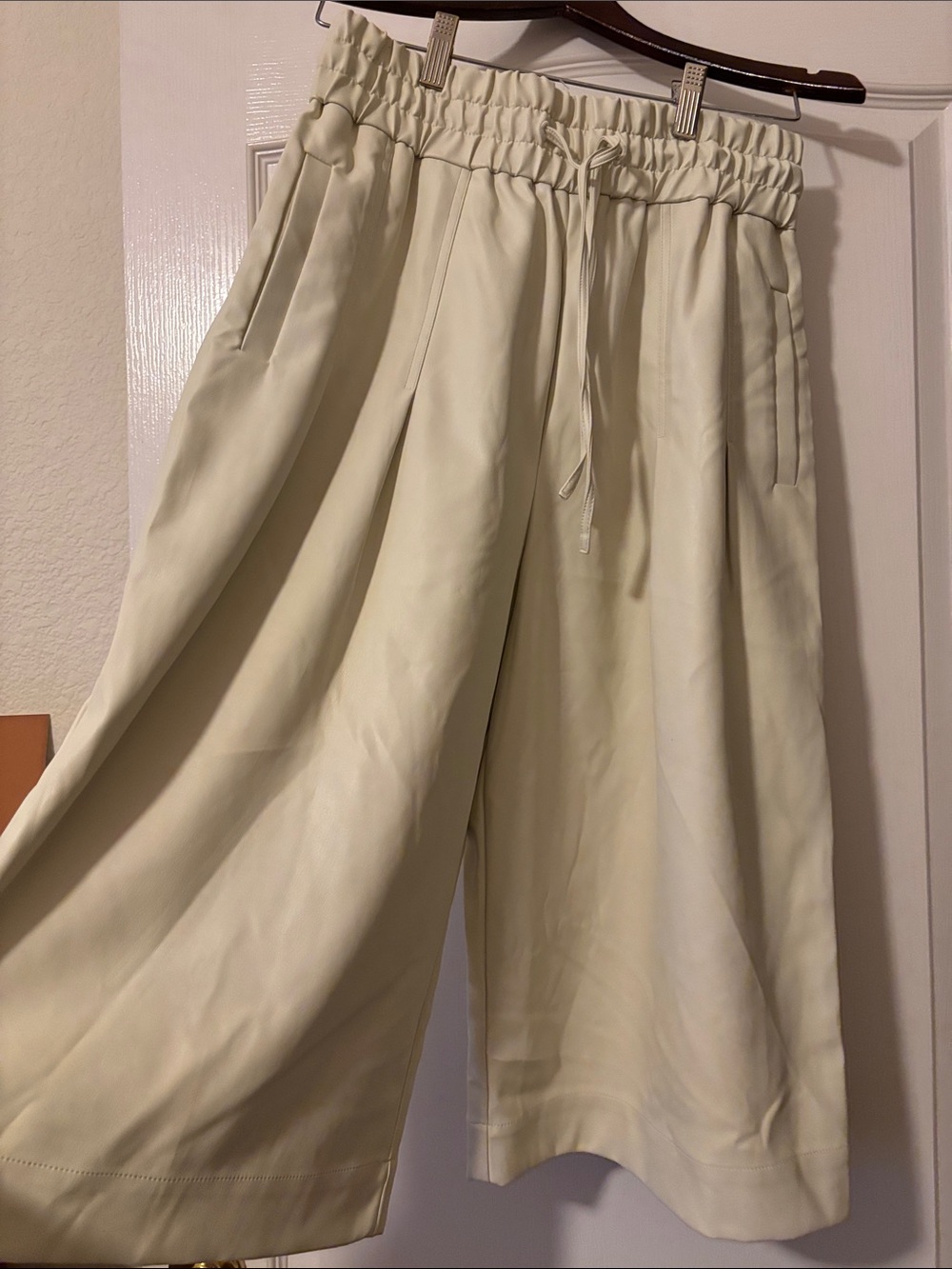 3.1 Phillip Lim Cream Faux Leather High-Waist Drawstring pants size 6